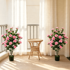 39.5 Inch Artificial Camellia Tree with Orange Blossoms in Cement Pot for Home Decor Faux Plant with Realistic Flowers-There is only one.