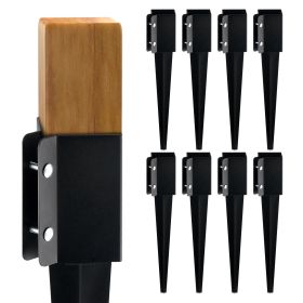 Fence Post Anchor Ground Spike, 8 Pack 24 x 4 x 4 Inches Outer Diameter (Inner Diameter 3.5 x3.5 Inches), Metal Black Powder Coated Post Stake Ground