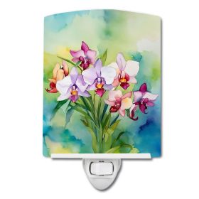 NEW Orchids in Watercolor Ceramic Night Light Compact, UL-Certified, Ideal for Bedroom, Bathroom, Nursery, Hallway, Kitchen, 6x4x3, Multicolor