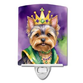 NEW Yorkshire Terrier King of Mardi Gras Ceramic Night Light Compact, UL-Certified, Ideal for Bedroom, Bathroom, Nursery, Hallway, Kitchen, 6x4x3