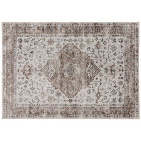 4x6 Area Rug, Vintage Machine Washable Rug, Non-Slip Floor Carpet for Living Room, Bedroom, Dining Room, Tan