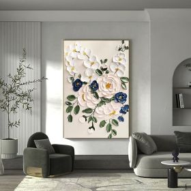 Hand Painted Oil Paintings Large Original Oil Painting White Flower Decor Abstract Wall Art Hand Paint Palette Knife Painting Heavy Textured Pain (Style: 01, size: 50X70cm)